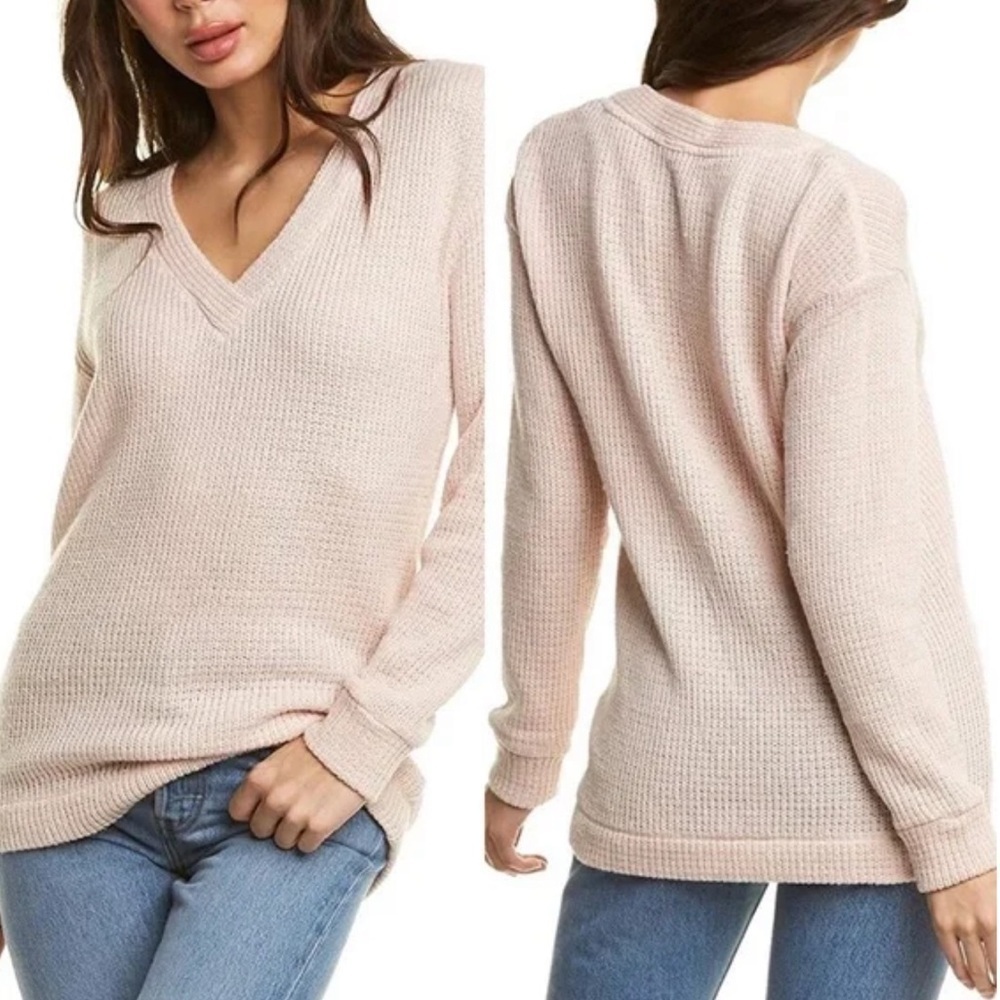 Bobi los Angeles Knit Sweater long sleeve V neck In Blush NWT